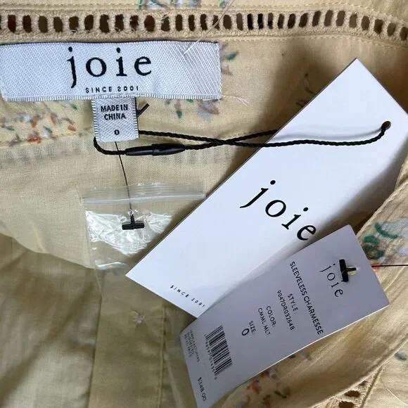 Joie Dress Sz 0 Yellow Floral Cotton Guaze Pintuck Button Front Cottagecore NWT - Picture 9 of 14